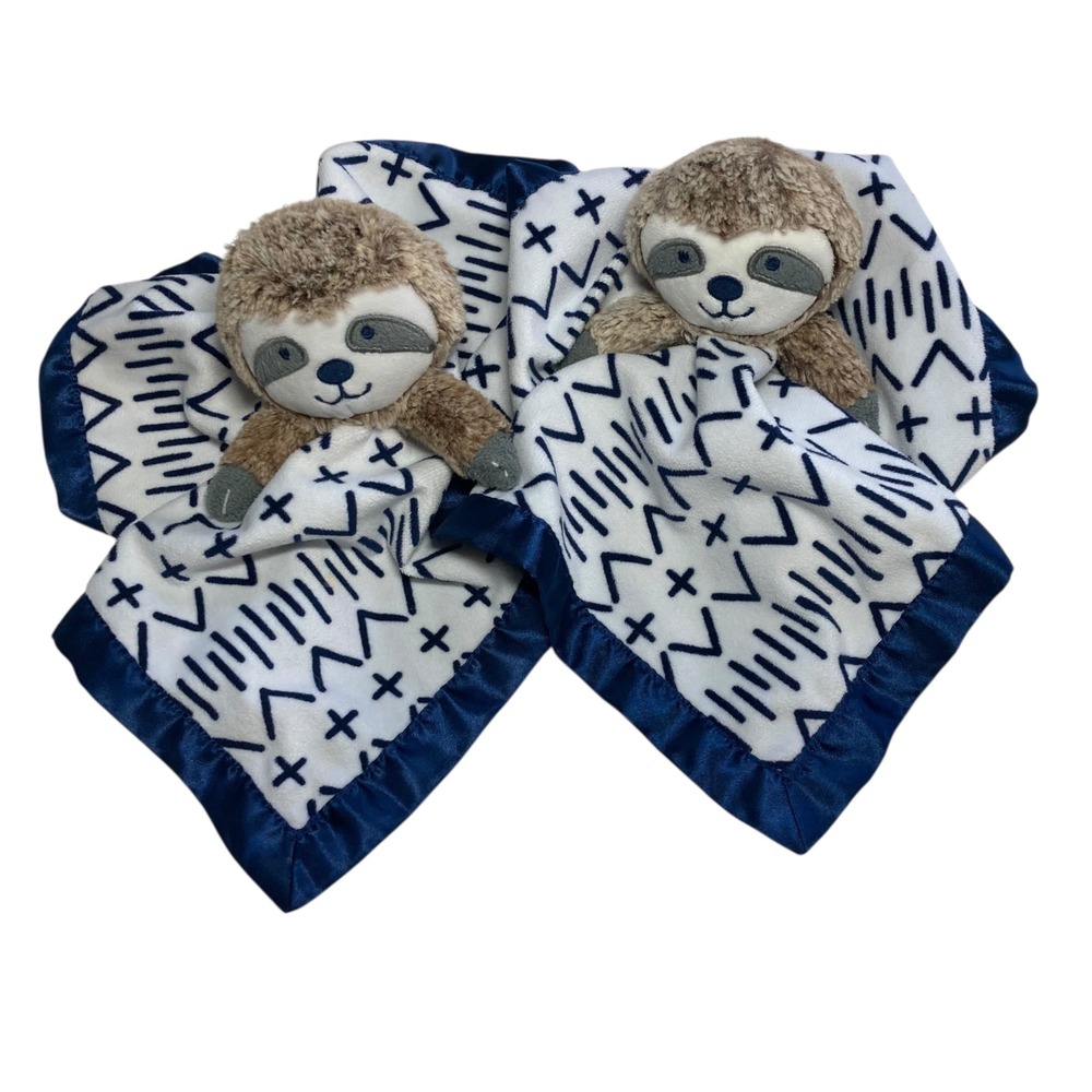 Lot - 2 Cloud Island Sloth Lovey 14" Security Blankets Brown Blue 2022 Target